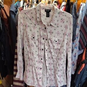 Wrangler White Shirt with Pink Floral Pattern